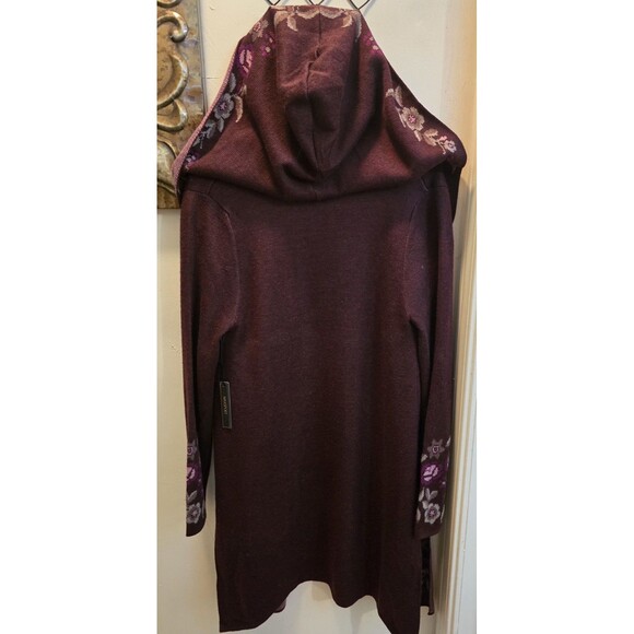 NWT MAXSPORT Hooded Cardigan Sweater Women's Burgundy Floral Sz M - Picture 6 of 8